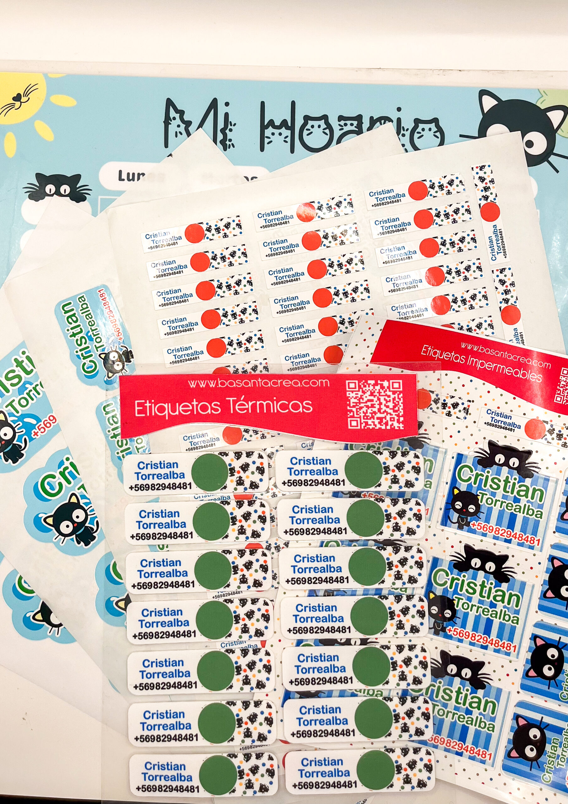 Etiquetas escolares autoadhesivas personalizadas